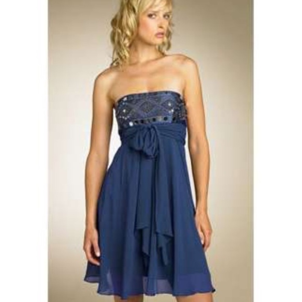 BCBG Maxazria Navy Sequin NYE Party Chiffon Dress